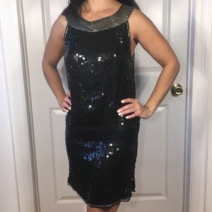 Foley XS BlackSequin/SilverNeckline Cocktail Dress